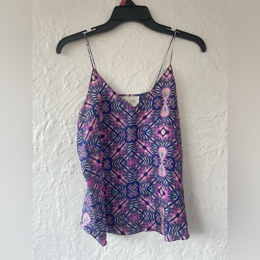 Rory Beca Spagetti Strap Pink Geometric Print Camisole 100% Silk Lightweight; XS